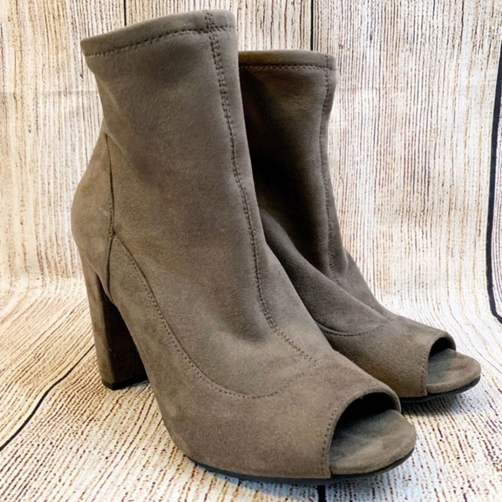 Bamboo Taupe Peep Toe Booties